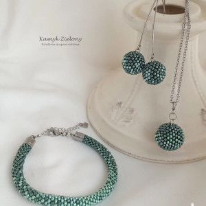 Szałwia i mięta - komplet koralikowy - wykończenia ze stali chirurgicznej