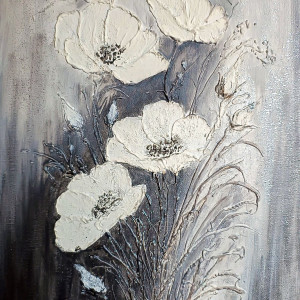 WYJĄTKOWY OBRAZ STRUKTURALNY Z TEKSTURĄ 3D "BIAŁE MAKI"