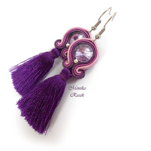 KOLCZYKI SUTASZ fioletowe wrzosowe lawendowe z chwostem