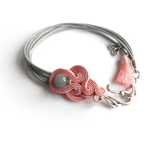 BRANSOLETKA SUTASZ pastelowa szara z różem subtelna