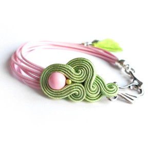 BRANSOLETKA SUTASZ pastelowa romantyczna i artystyczna mięta z różem