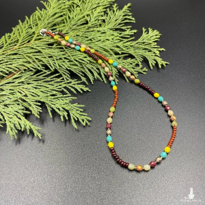 Krótki koralikowy naszyjnik brązowy kolorowy #1105