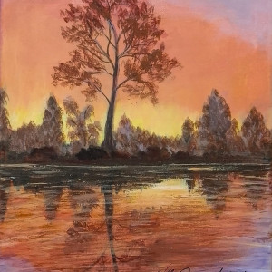 PEJZAŻ AKRYLOWY RĘCZNIE MALOWANY NA PŁÓTNIE "W PASTELOWEJ ODSŁONIE" - 30x24cm