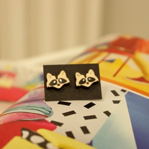 Drewniane kolczyki sztyfty Szop