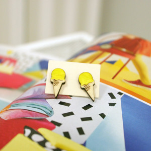 Drewniane kolczyki sztyfty Lody