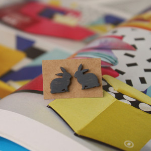 Drewniane kolczyki sztyfty  Królik