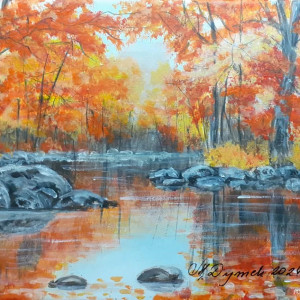 PEJZAŻ AKRYLOWY RĘCZNIE MALOWANY NA PŁÓTNIE "W BLASKU" - 24x30cm