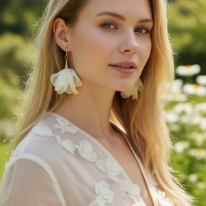 długie kolczyki - szyfonowe kwiatki - jasny żółty