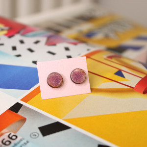 Drewniane kolczyki sztyfty Okrągle odblaskowe