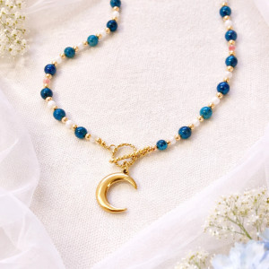 Naszyjnik z księżycem Blue Aura - apatyt i kamień księżycowy