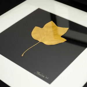 Złoty Liść Tulipanowiec amerykański w Ramie 25x25cm. Obraz Handmade