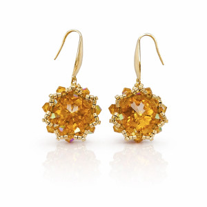 Złote Wiszące Kolczyki "Topaz Maxima" z Kryształkami i Koralikami