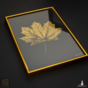 Plakat Złoty Liść Klonu. Monotypia Botaniczna. Złota Rama Alu 20x30cm