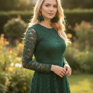 długie kolczyki - szyfonowe kwiatki - zielone