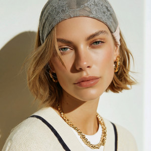 opaska koronkowa szara Boho