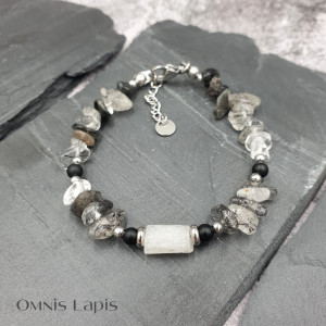 Bransoletka black&white - kwarc z turmalinem i cytryn