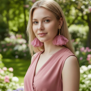 eleganckie szyfonowe wiszące kolczyki brudny róż