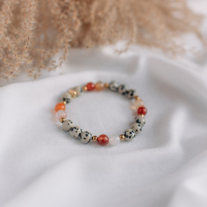 Bransoletka jaspis dalmatyński + agat karneolowy