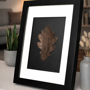 Miedziany Liść Dębu. Nowoczesny Obraz w Ramie 3D. Dekoracja Ścienna A4