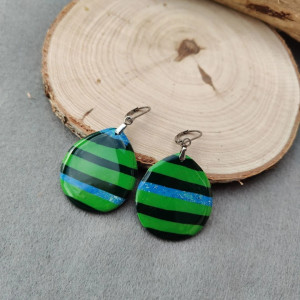 Zielone kolczyki w paski - Forest Glow