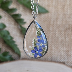 Srebrna zawieszka srebrny wisiorek kwiat naszyjnik żywica z żywicy kwiaty łezka łza