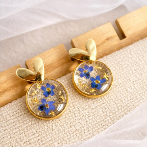 Kolczyki z niezapominajkami i złotymi sercami Dla Mamy