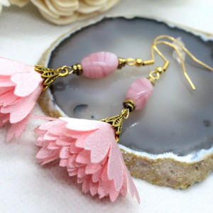 delikatne kolczyki - różowe kwiatki