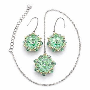 Zielony Komplet Biżuterii "Chrysolite Maxima"- Naszyjnik i Kolczyki z Kryształów Preciosa