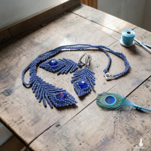 koralikowe piórka - unikatowy komplet biżuterii