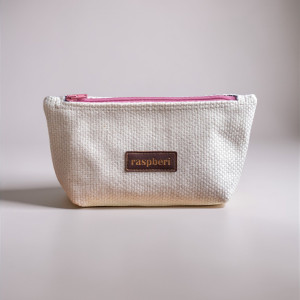 Pleciona kosmetyczka MIDI ecru różowy suwak