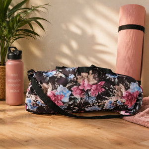 Torba sportowa pokrowiec na matę do jogi na jogę na ćwiczenia małe i duże ucho we wzór w kwiaty