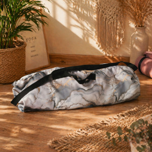 Torba sportowa pokrowiec na matę do jogi na jogę na ćwiczenia małe i duże ucho we wzór w marmur złoty rozlana farba