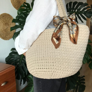 Torebka damska,na ramię, koszyk ze sznurka  z apaszką.