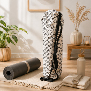 Torba sportowa pokrowiec na matę do jogi na jogę na ćwiczenia małe i duże ucho we wzór z zebrania łańcuchem geometryczny