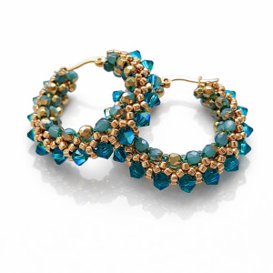 Kolczyki Koła z Kryształów Preciosa i Koralików - AURA Blue Zircon