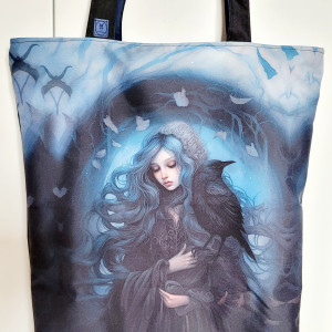 Torba z tk. wodoodpornej: dziewczyna z krukiem