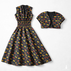 sukienka retro w grochy oraz kubraczek