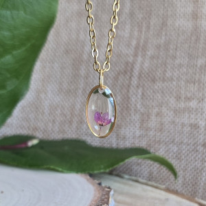 Złota jajowata zawieszka złoty wisiorek kwiat naszyjnik żywica z żywicy suszone kwiaty z kwiatami naturalne kobieca dziewczęca różowa