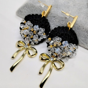 Kolczyki szydełkowe czarne z kokardkami