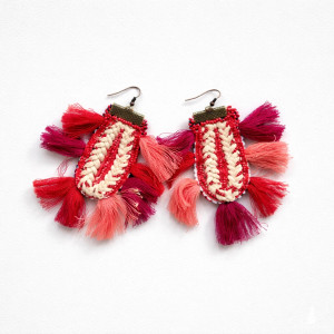 Kolczyki kwiaty ludowe z frędzlami