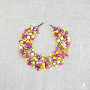 7062 różowy, żółty naszyjnik statement, kolia, korale