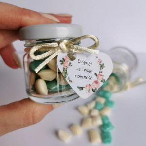 Cukierki w mini słoiczku (biało-niebieskie) podziękowanie dla gości