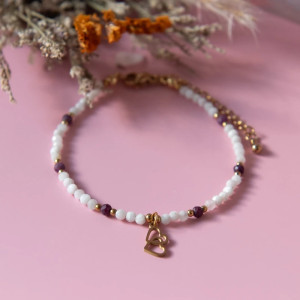 Bransoletka HEARTS ✧ kamień księżycowy i rubin ✧ serca