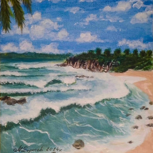 PEJZAŻ AKRYLOWY RĘCZNIE MALOWANY NA PŁÓTNIE "SZEPT PRZYPŁYWU" - 30x24cm (darmowa dostawa)