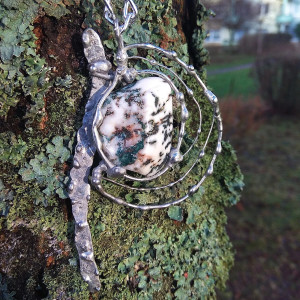 Naszyjnik z agatem drzewnym, biżuteria autorska, pojedynczy egzemplarz, ręcznie robione