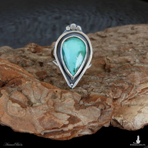 Pierścionek srebrny z turkusem tybetańskim regulowany łezka