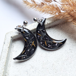 Kolczyki z żywicy księżyc z nasionami dmuchawca