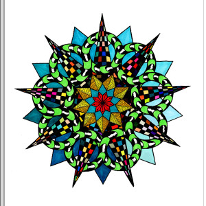 53. MANDALA NA OSTRO - SZMARAGDOWA - rysunek, plakat.