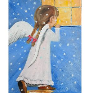 Aniołek Dziewczynka, ręcznie malowany obraz olejny