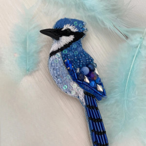 Broszka Sójka błękitna, broszka ptak,  biżuteria artystyczna